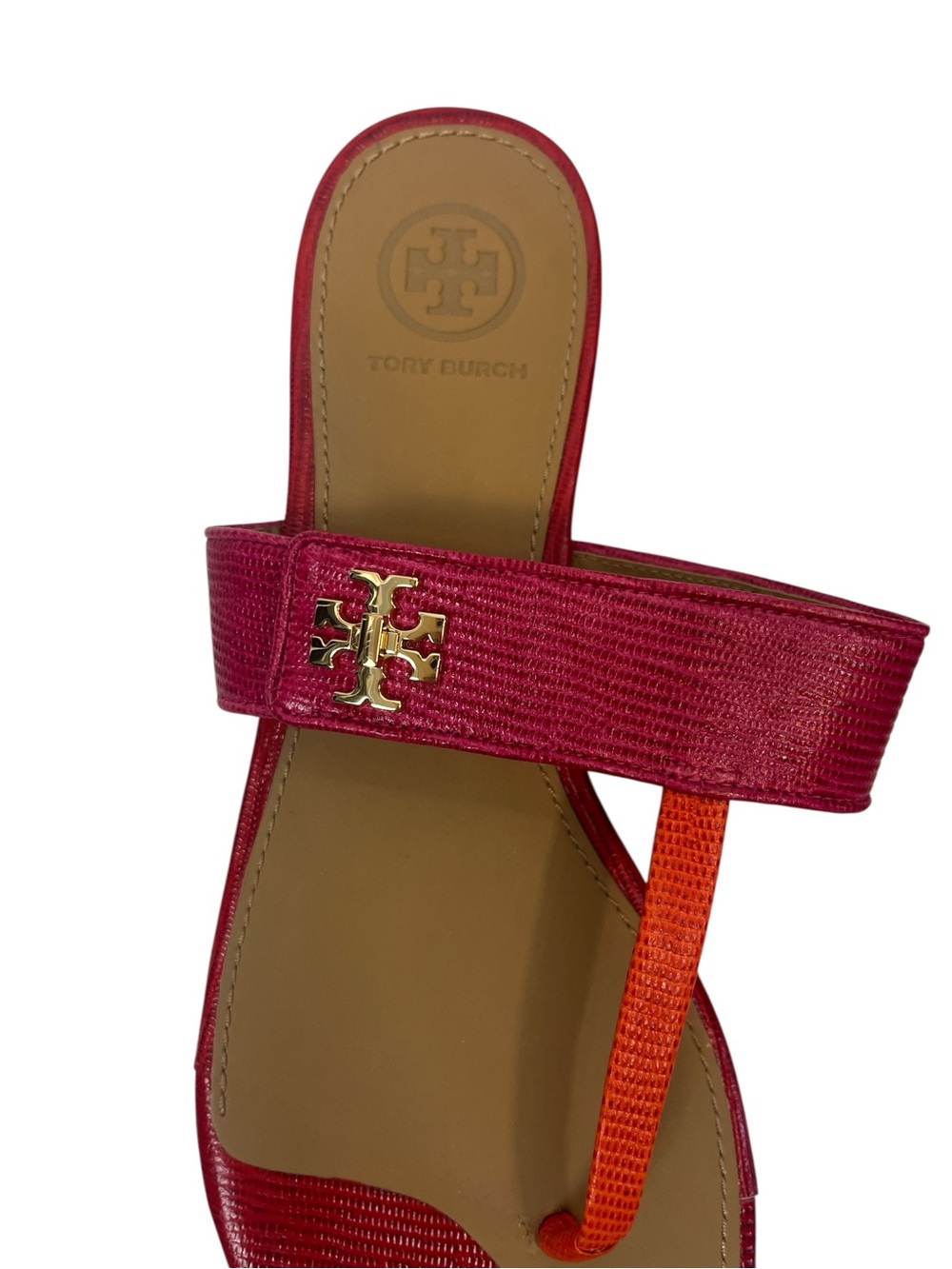 Tory Burch Kira Colorblock Embossed Leather Thong Sandals Flip Flops Size 7.5 - Picture 2 of 4